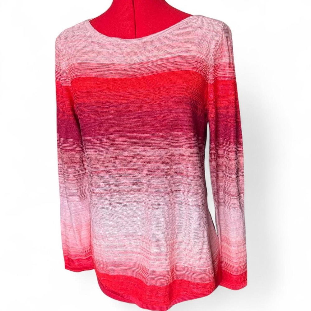 Chico's Pullover Sweater Ombré Bateau in Wild Poppy US Small Boho Casual